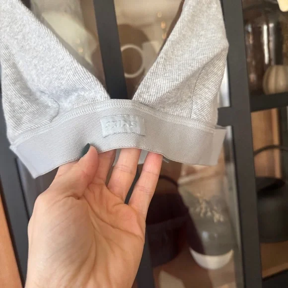 SKIMS bralette cotton ribbed plunge vneck heather gray adjustable - Picture 7 of 8
